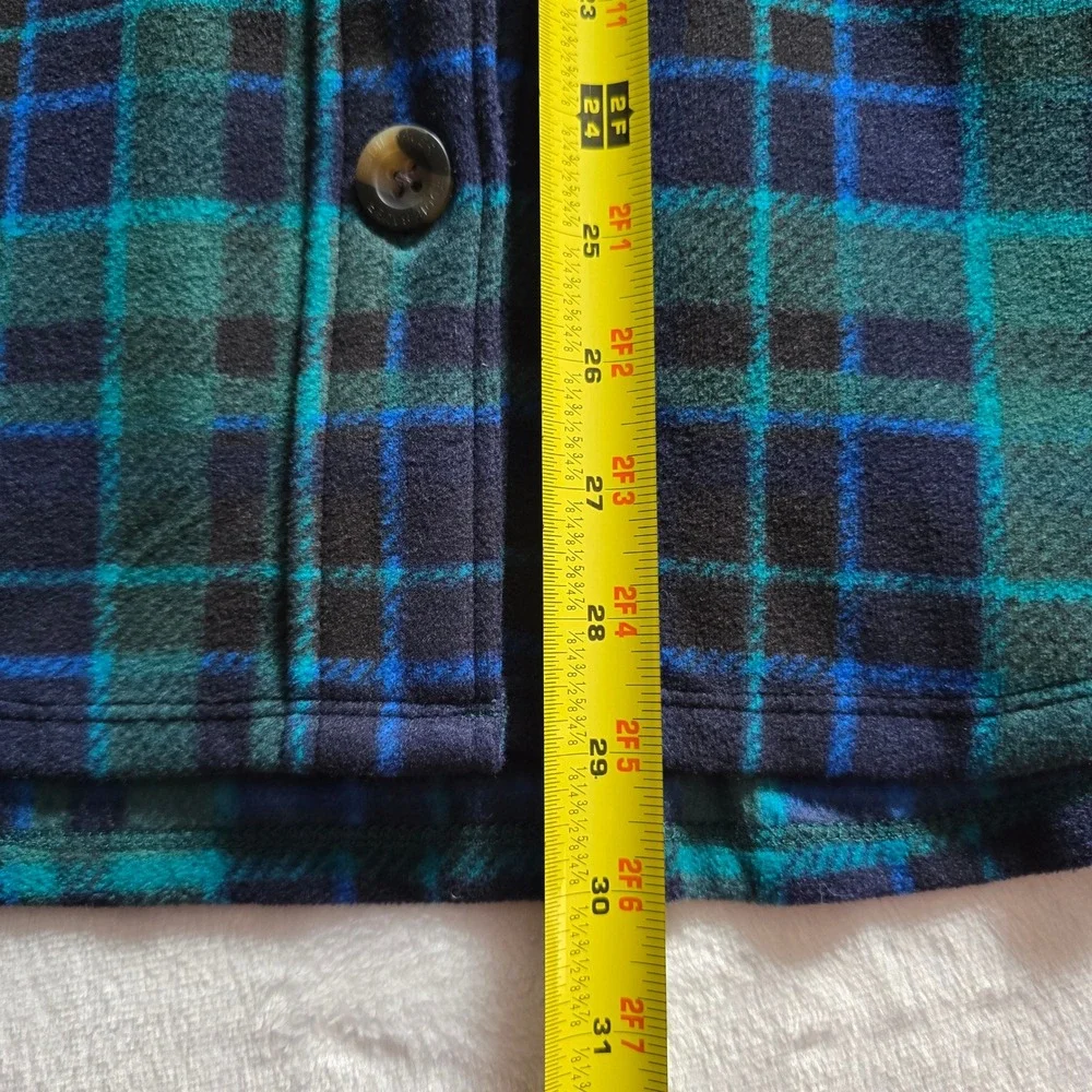 Eddie Bauer‎ Womens Microfleece Button Up Shirt Plaid Teal Navy Blue Medium M